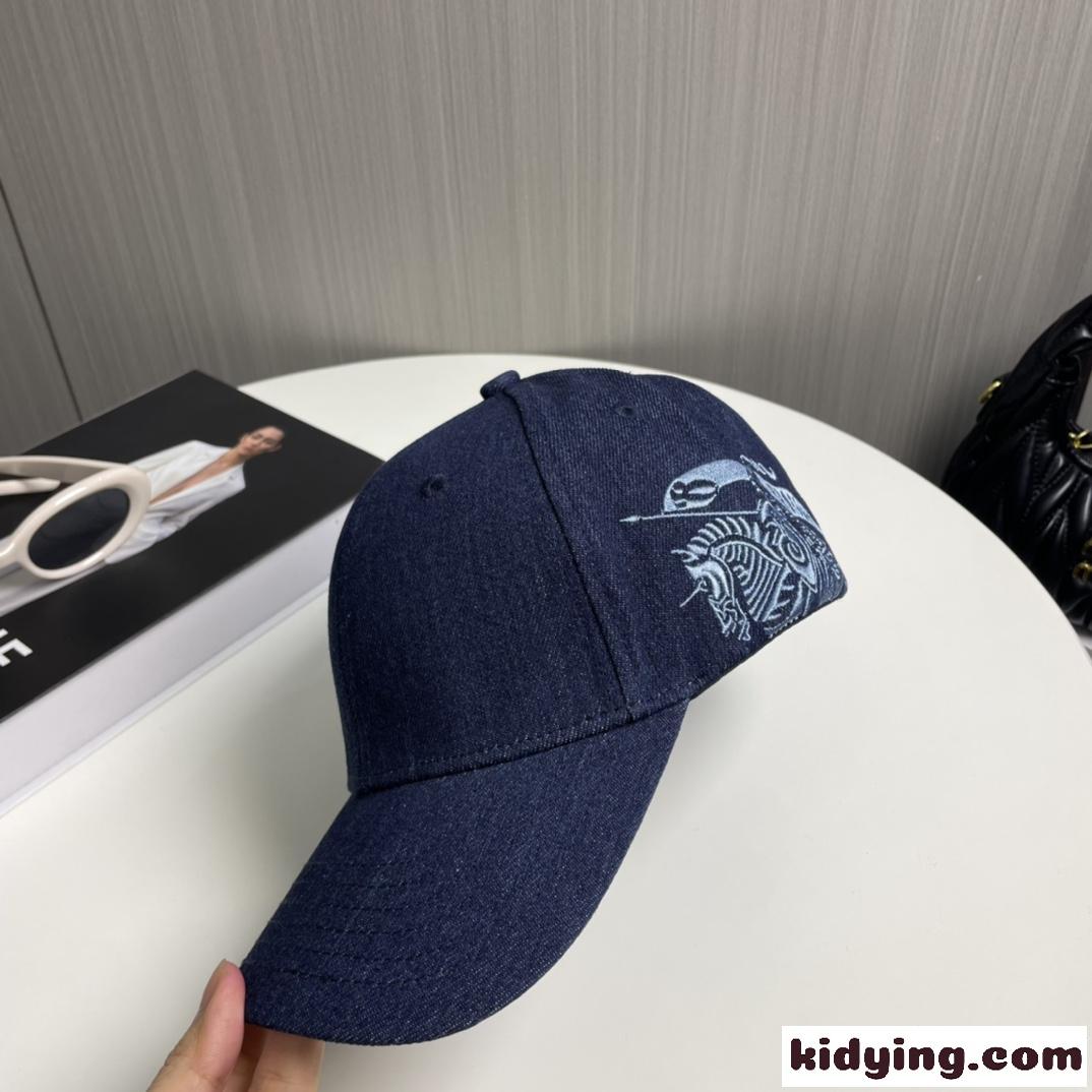 定番 デニム ベースボールキャップ バーバリー キャップ 偽物 ダークブルー-2