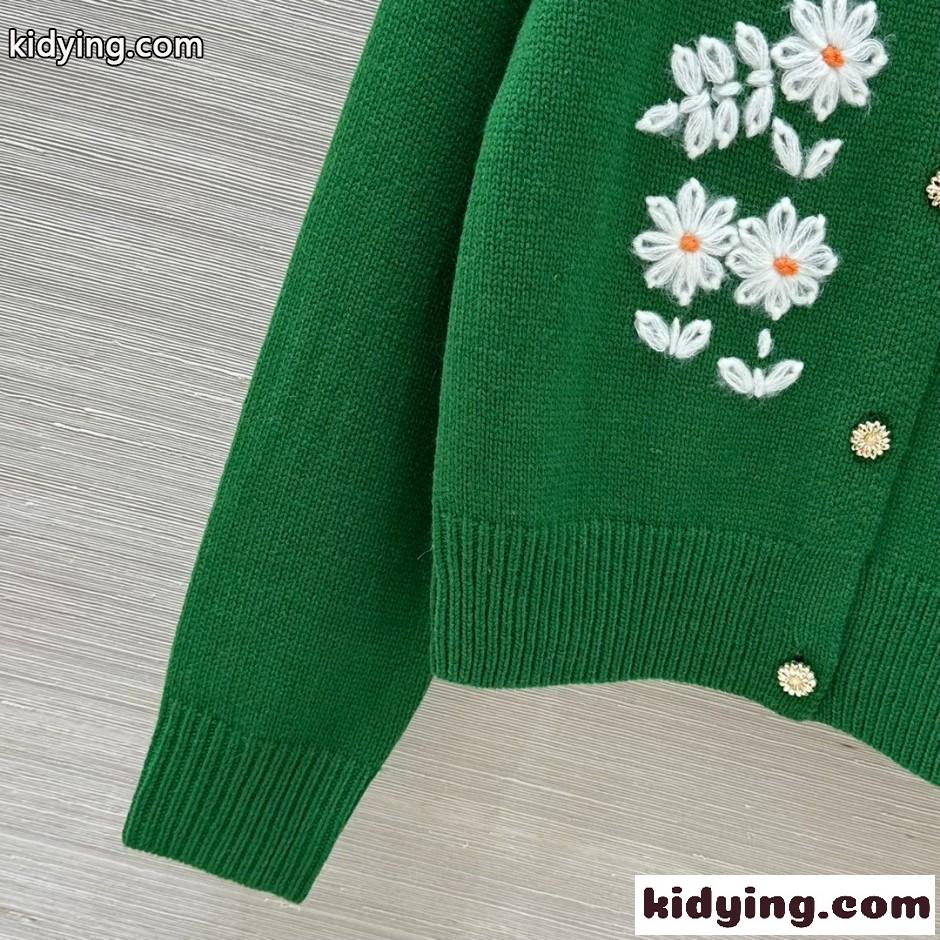 フェンミン フラワー刺繍 カーディガン プラダ ニット 偽物 カシミヤ-2