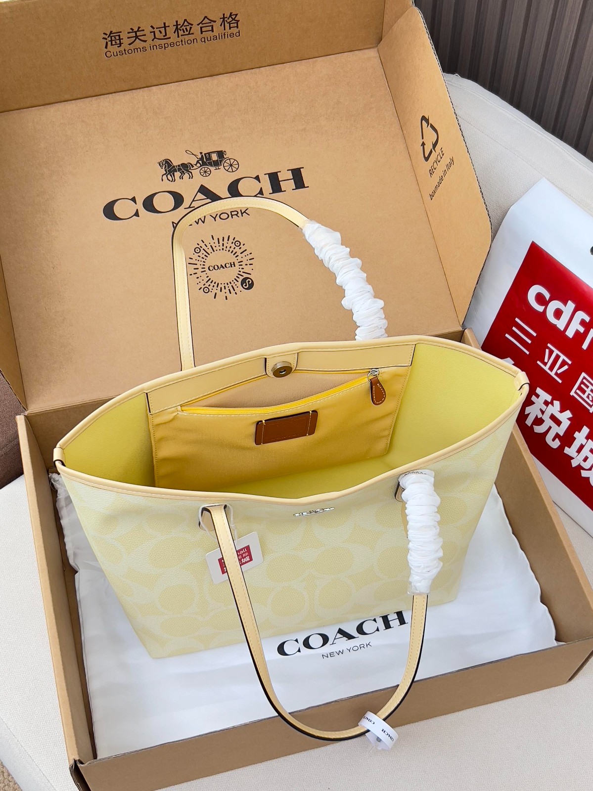 定番 人気 シグネチャー柄 トートバッグ コーチ バッグ スーパーコピー イエロー-3