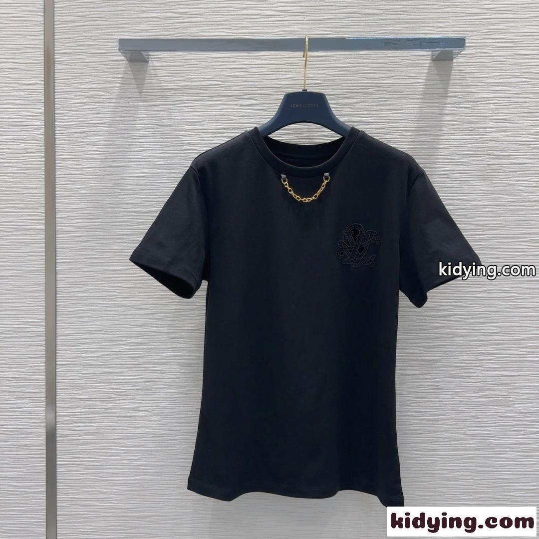 ブロイダリー LV Tシャツ ルイ・ヴィトン 半袖Tシャツ コピー クルーネック ブラック-2