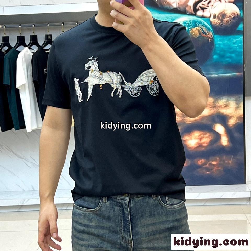 エルメス Tシャツ 偽物 おしゃれ 合わせやすい クルーネック ブラック-1