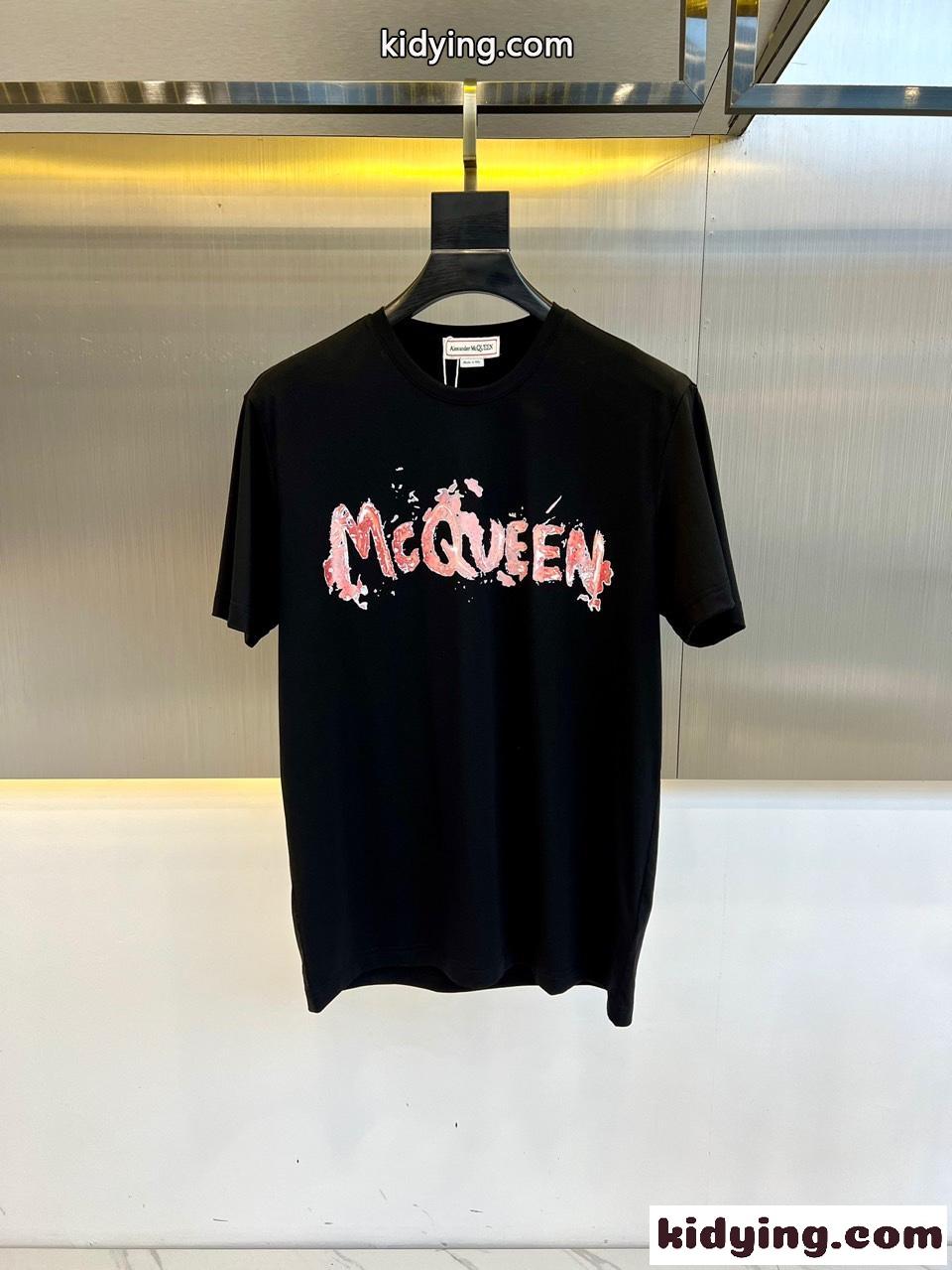 McQueenグラフィティ 半袖Tシャツ アレキサンダー・マックイーン Tシャツ コピー ブラック-2