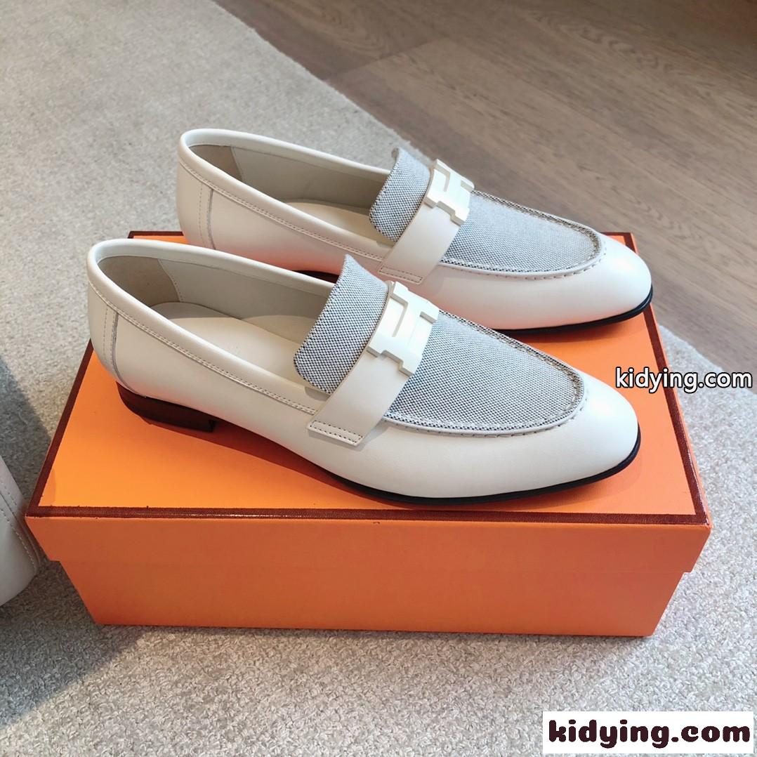 好感度たっぷり♪エルメス HERMES モカシン PARIS トワルH スーパーコピー ホワイト-0