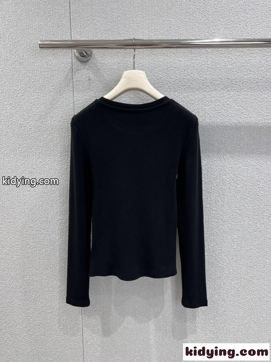 ロゴ刺繍 クルーネック 長袖Tシャツ バレンシアガ Tシャツ 偽物 ブラック-1