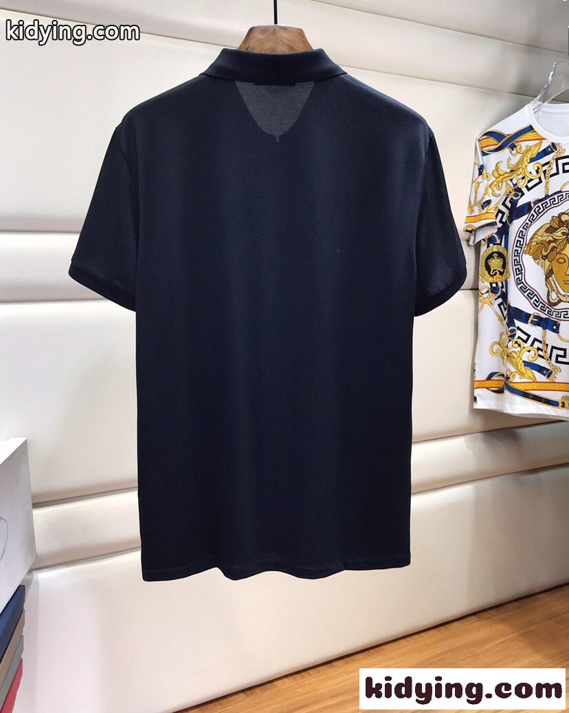 上品 着心地いい コットン 半袖 ポロシャツ プラダ Tシャツ コピー メンズ ブラック-3