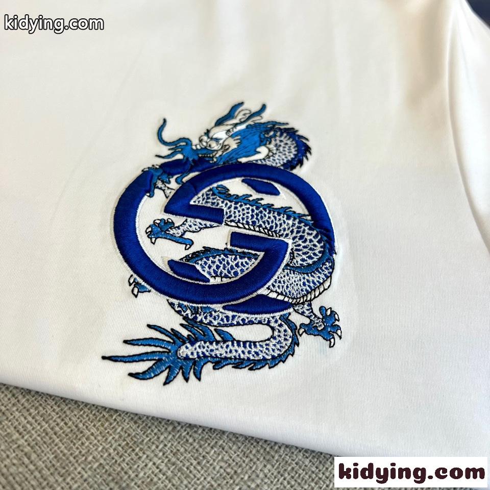 快適 シルケットコットン 刺繍入り グッチ Tシャツ コピー 半袖Tシャツ ホワイト-4