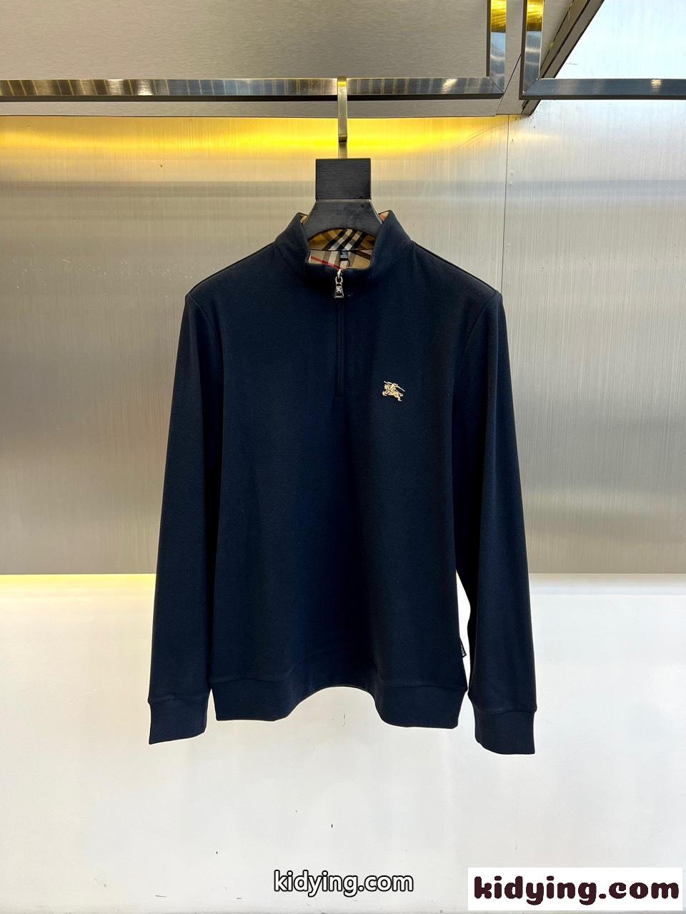 ハーフジップ フリース プルオーバー バーバリー 長袖Tシャツ 偽物 ネイビー-0