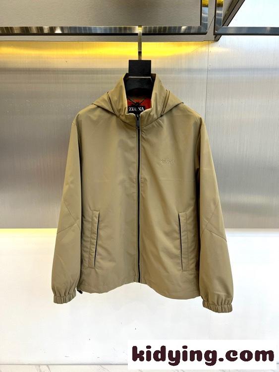 カジュアル 定番 フード付き アウター エルメネジルド・ゼニア ジャケット コピー カーキ-0