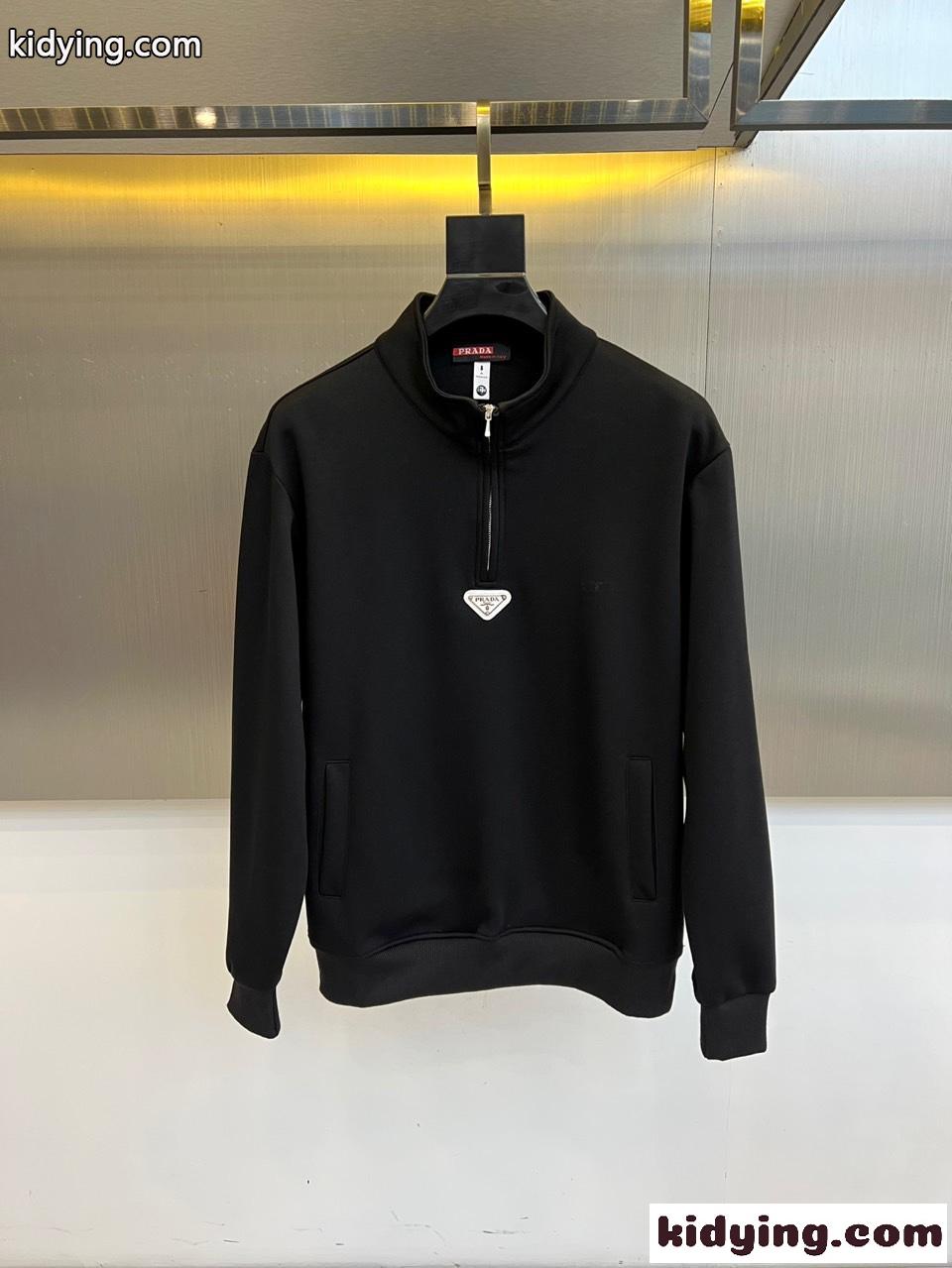 コットン ハーフジップ スウェットシャツ プラダ Tシャツ 偽物 トライアングルロゴ-0