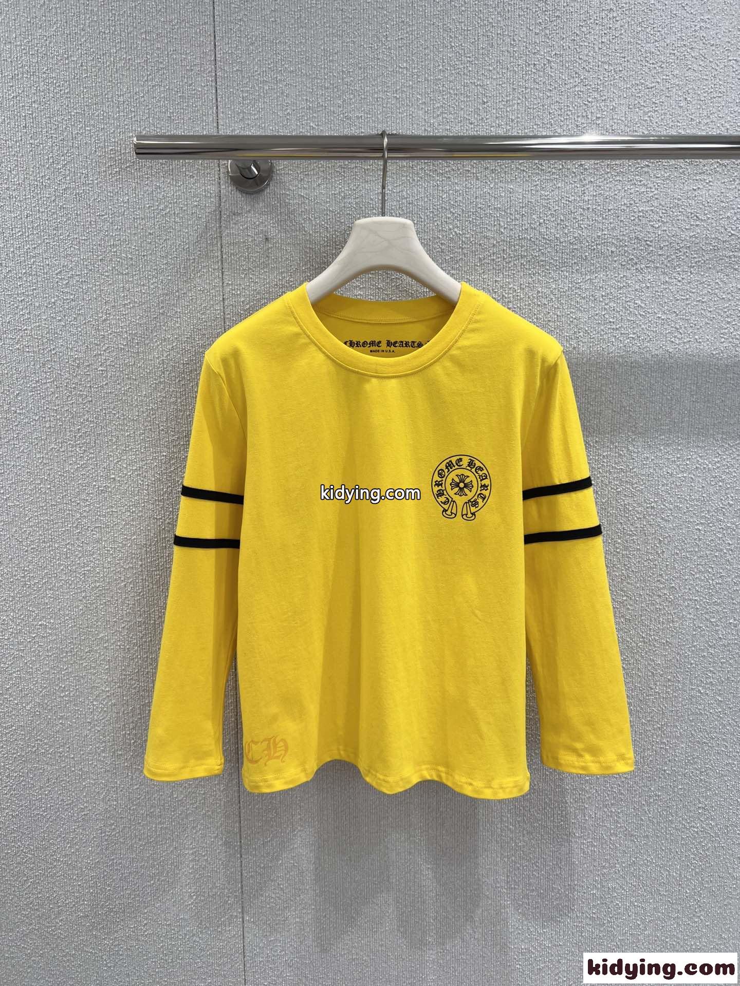 ストリート カジュアル ロゴ 長袖Tシャツ クロムハーツ Tシャツ 偽物 イエロー-0