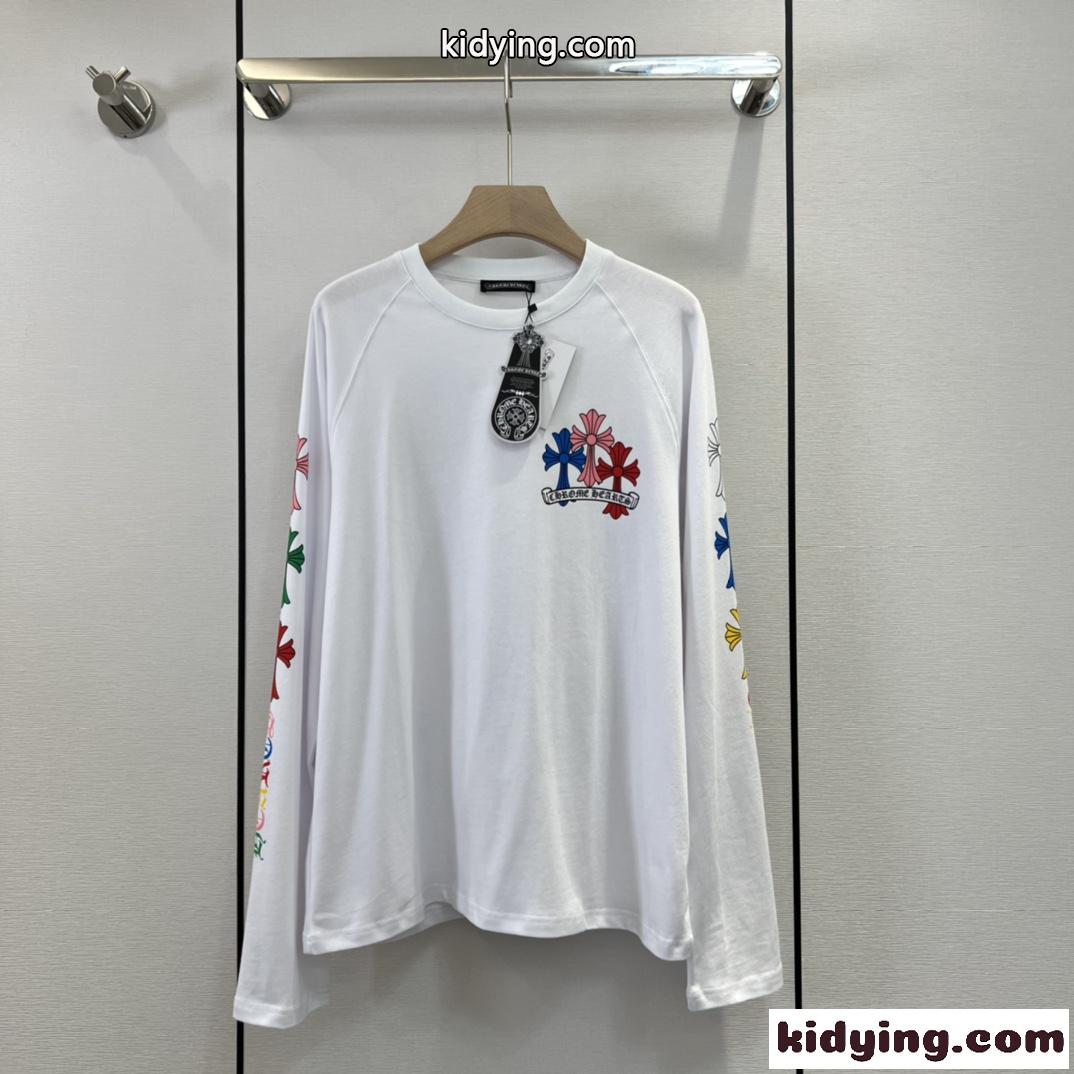 カジュアル プリント クロムハーツ Tシャツ コピー クルーネック 定番 おしゃれ 長袖-0