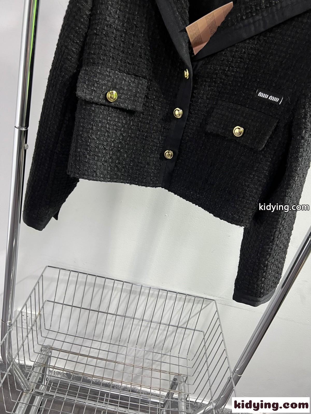 シングルブレスト ツイード ジャケットミュウミュウ ジャケット コピー クロップド レディース-3