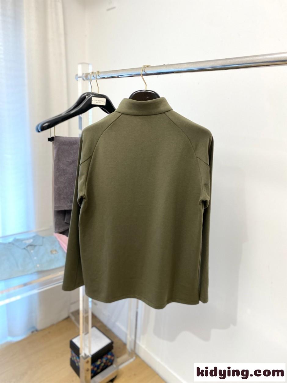 シンプル 洗練された ヒューゴ・ボス Tシャツ 偽物 胸ロゴ ハーフジップ 長袖Tシャツ グリーン-4