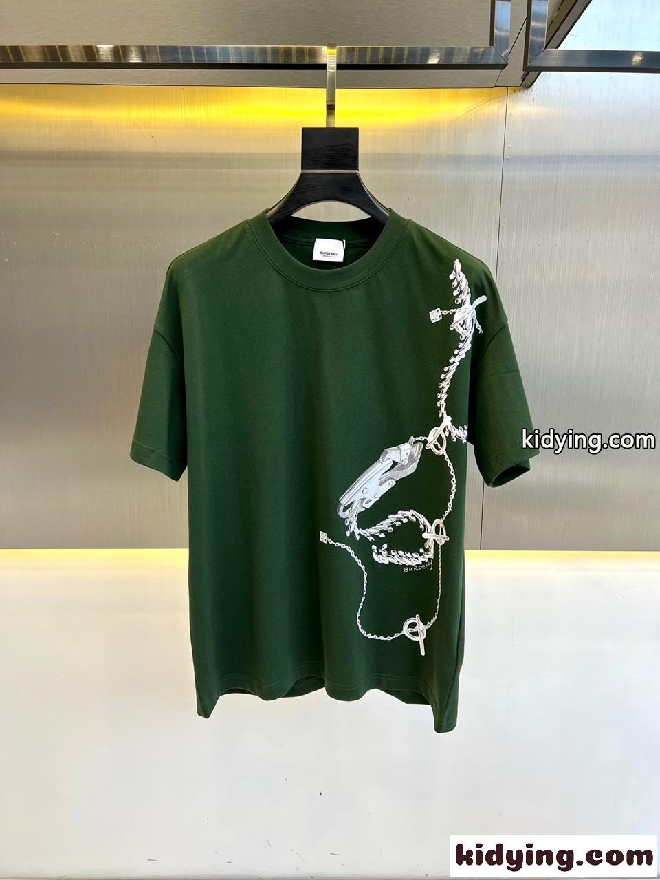 カジュアル プリント コットンTシャツ バーバリー 半袖Tシャツ コピー グリーン-0