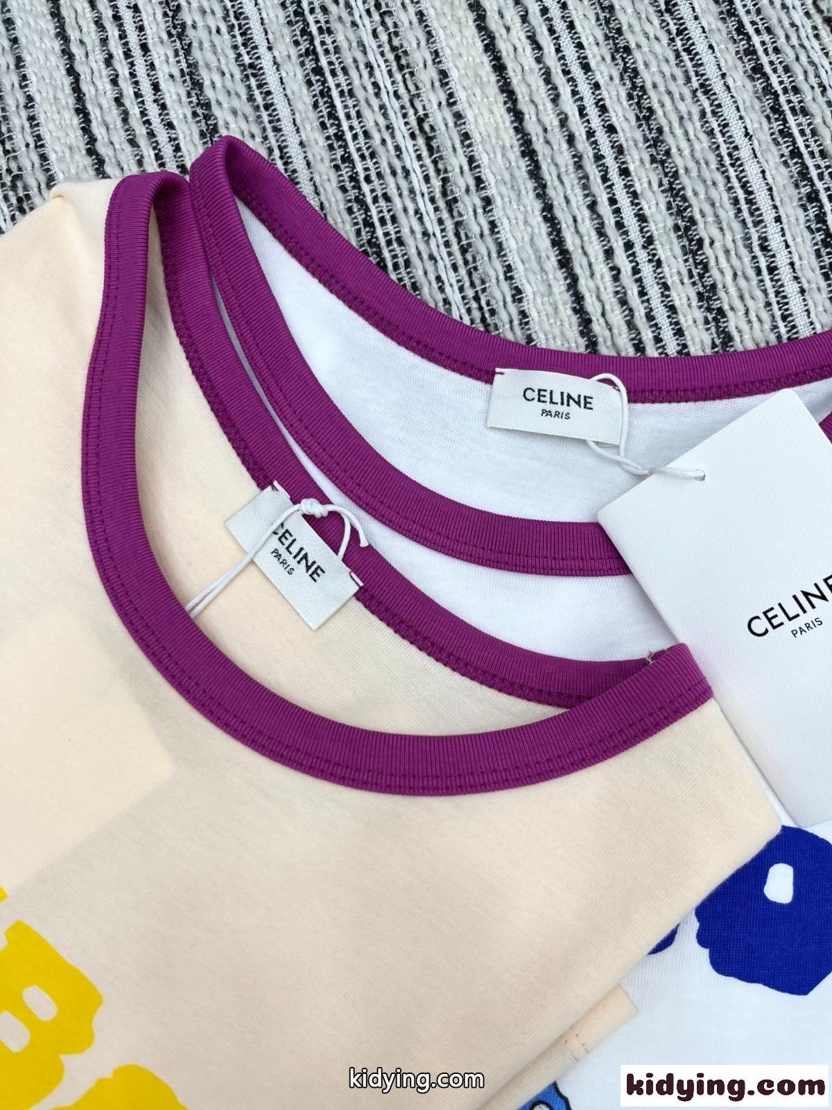 70S コットンTシャツ セリーヌ Tシャツ コピー クルーネック-3