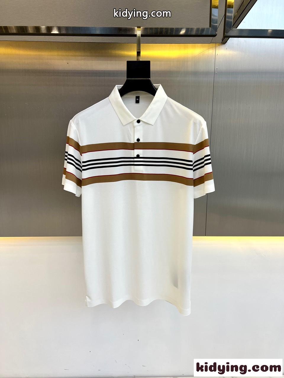 定番 ストライプ バーバリー Tシャツ コピー 半袖ポロシャツ ホワイト-1