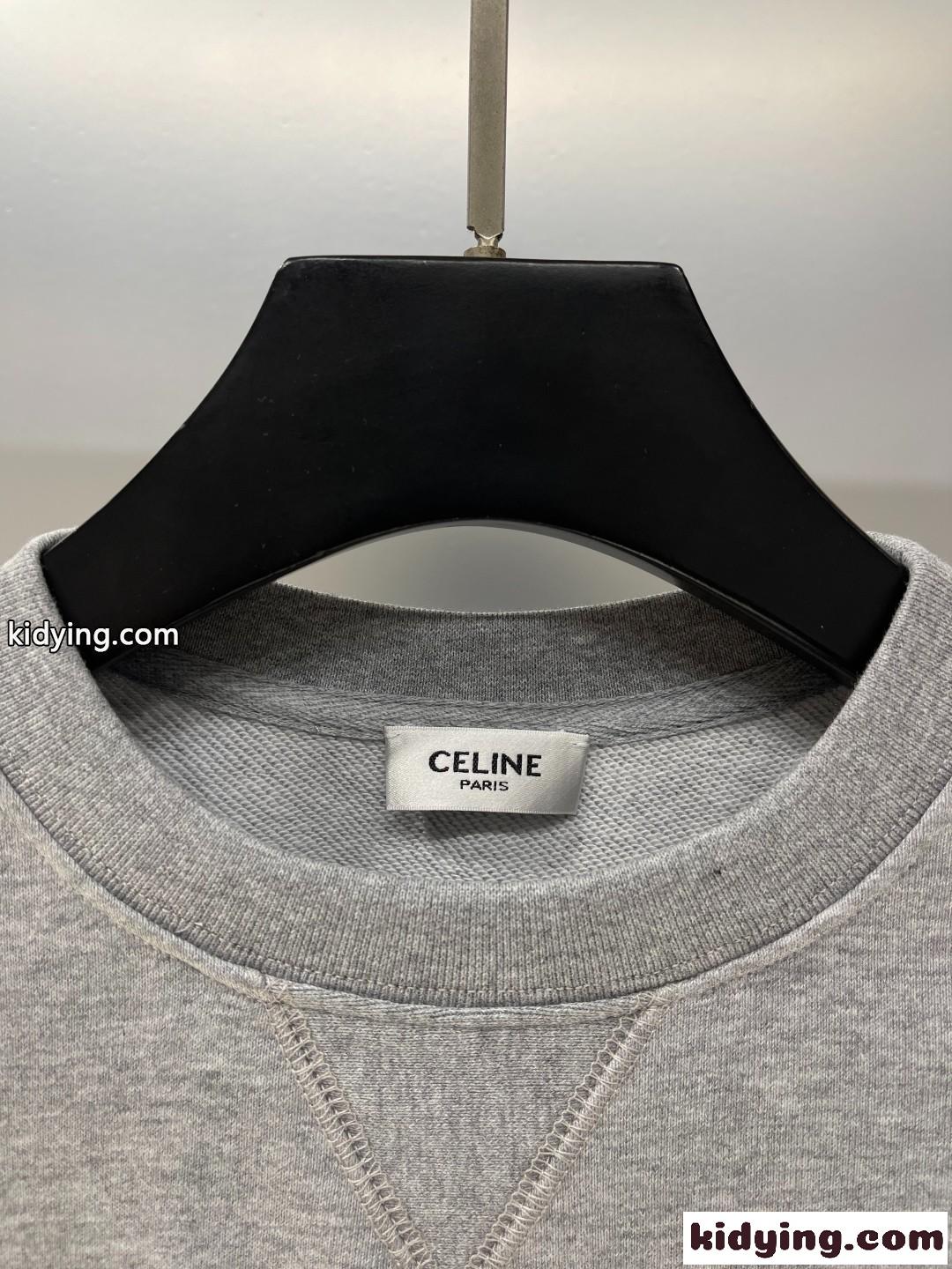 カジュアル ロゴ クルーネック コットン スウェットシャツ セリーヌ Tシャツ コピー グレー-2