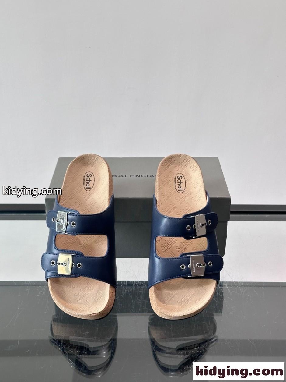 バレンシアガ サンダル コピー BALENCIAGA × Scholl スライドサンダル ブルー-1