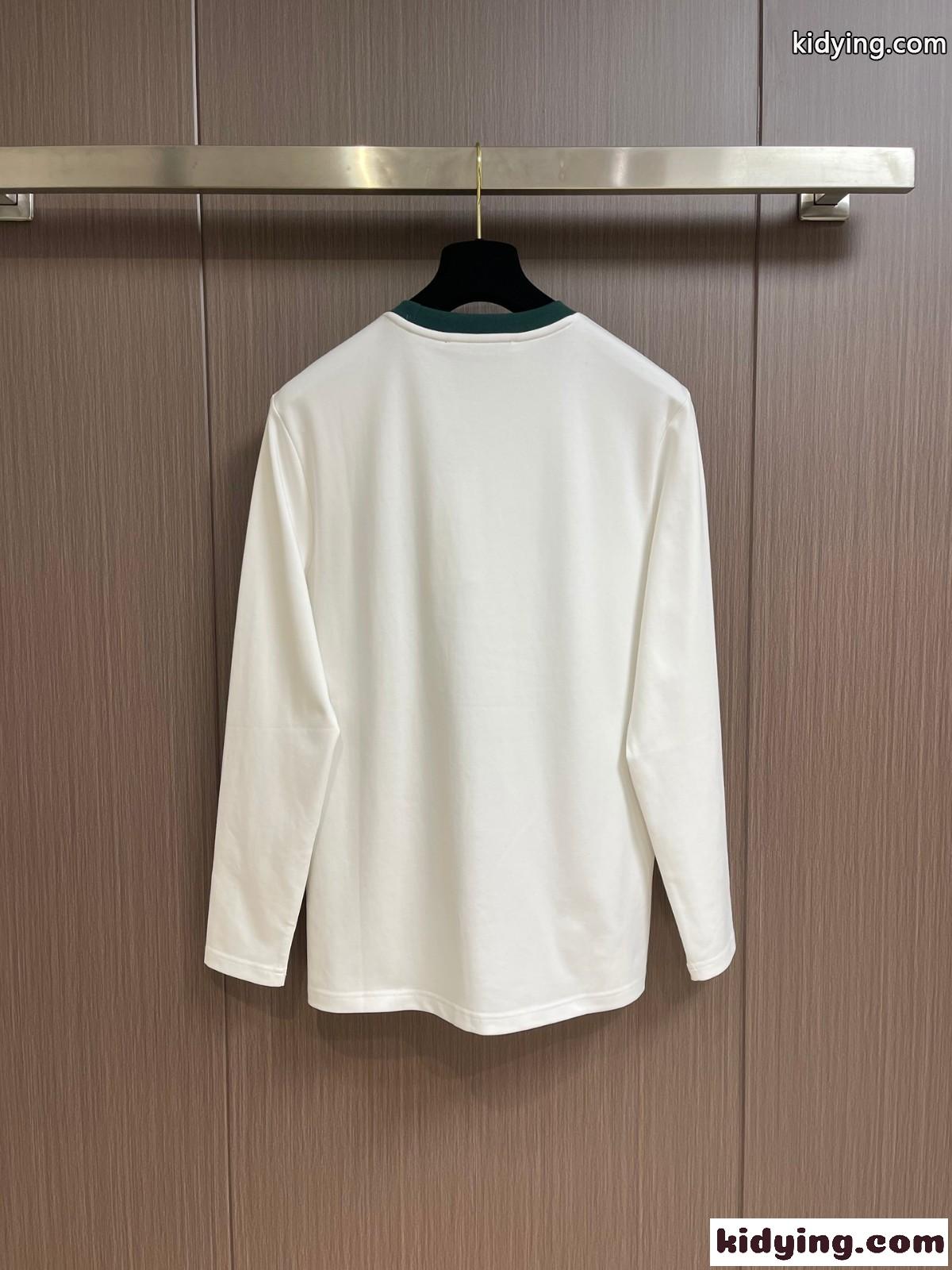 合わせやすい クルーネック コットン 長袖Tシャツ グッチ Tシャツ コピー ホワイト-0