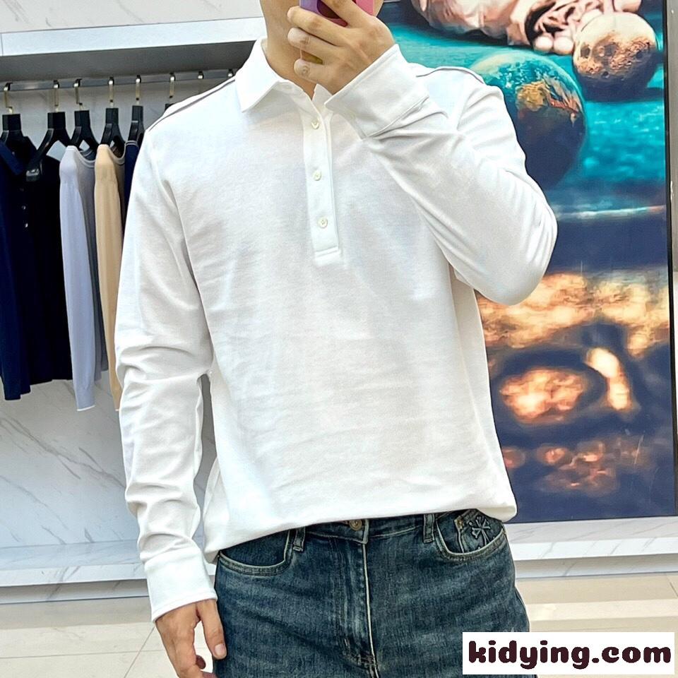 コットンピケ 長袖 ポロシャツ エルメネジルド・ゼニア Tシャツ コピー ホワイト-1