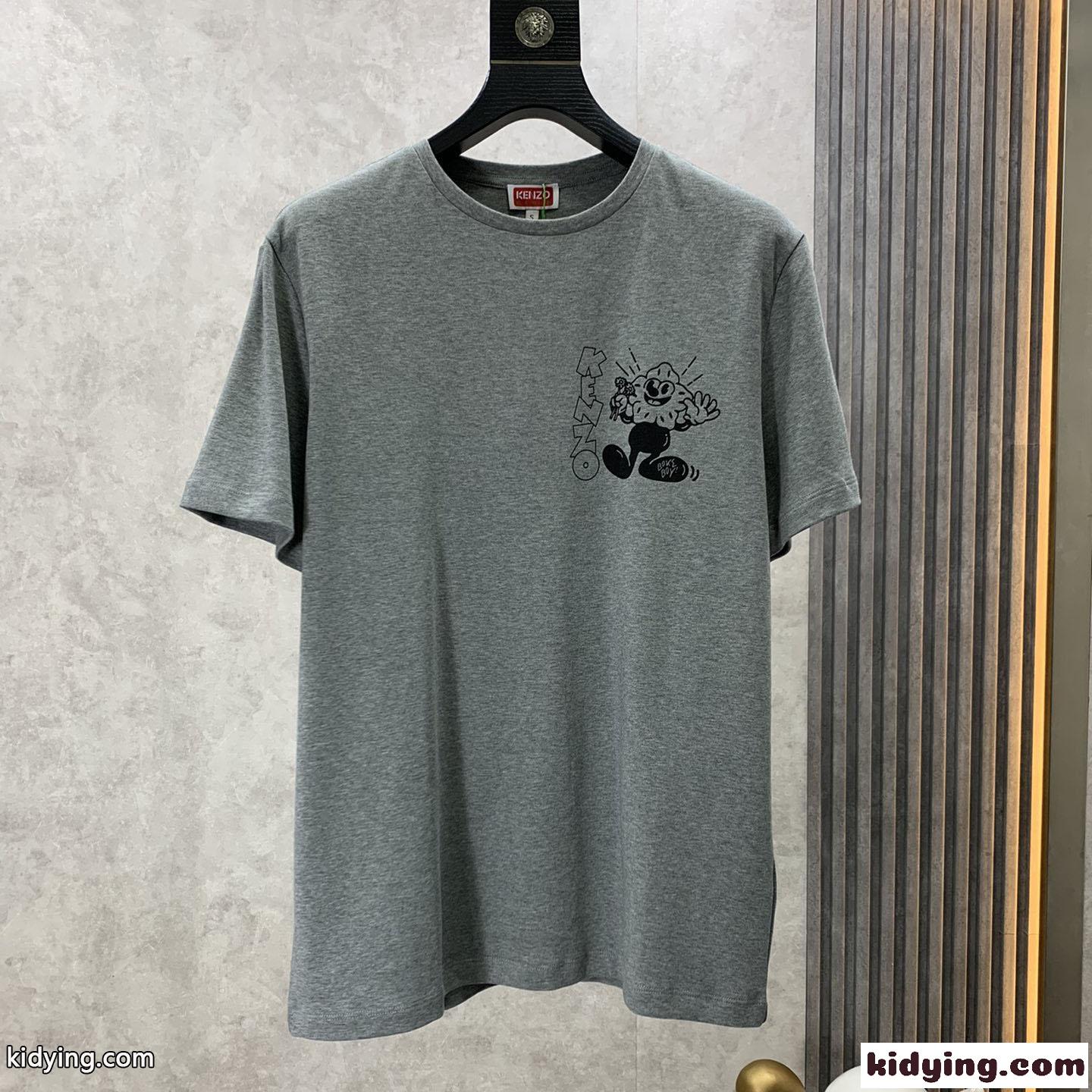 遊び心いっぱい BOKE BOY プリント クルーネック ケンゾー Tシャツ コピー グレー-0
