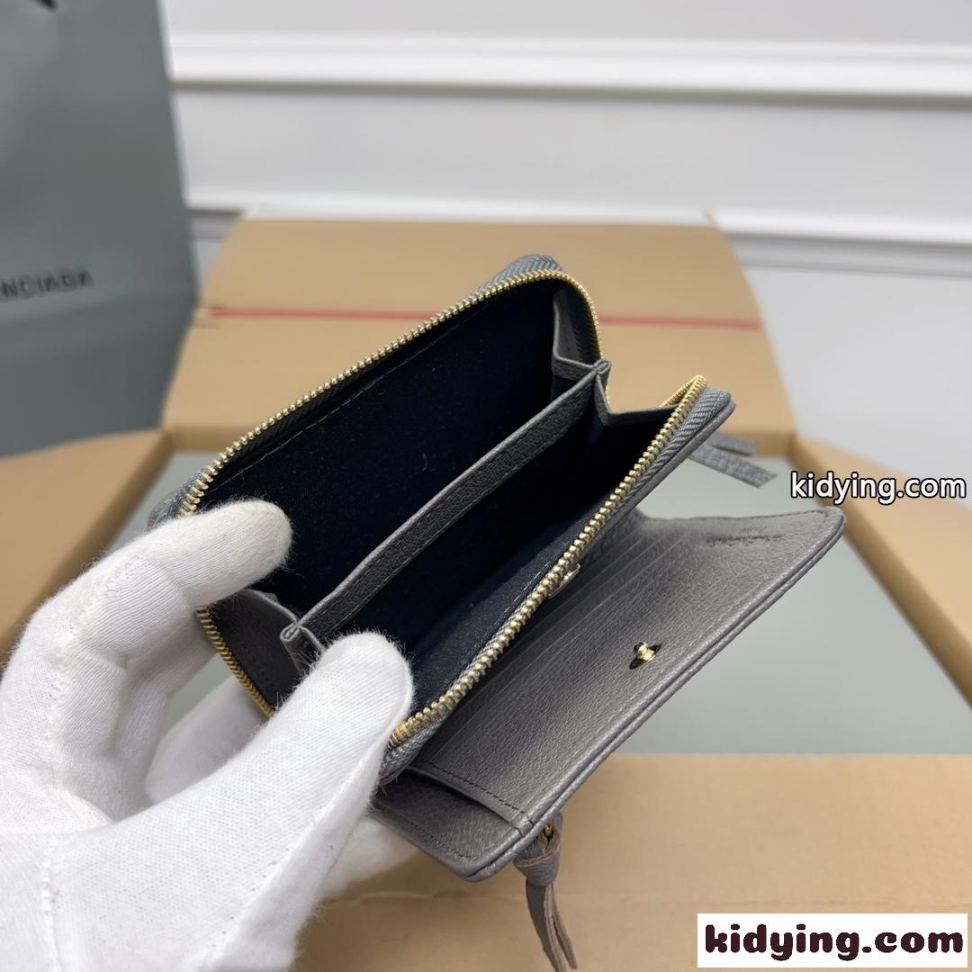 カジュアル グレインレザー コンパクトウォレット バレンシアガ 財布 コピー 二つ折り財布 グレー-5