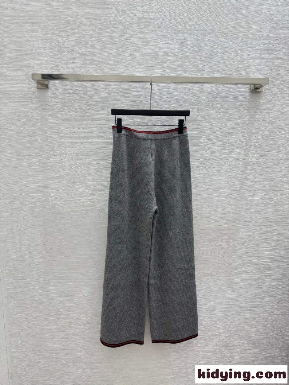 シンプル 合わせやすい グッチ パンツ コピー ウール混 リブニット ロングパンツ-2