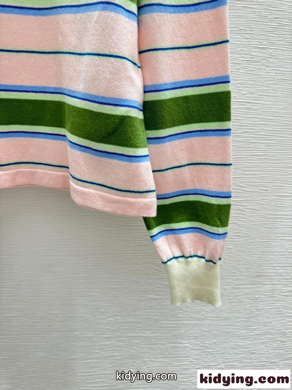 トリオンフ刺繍 マルチボーダー 長袖ポロシャツ セリーヌ Tシャツ 偽物-3