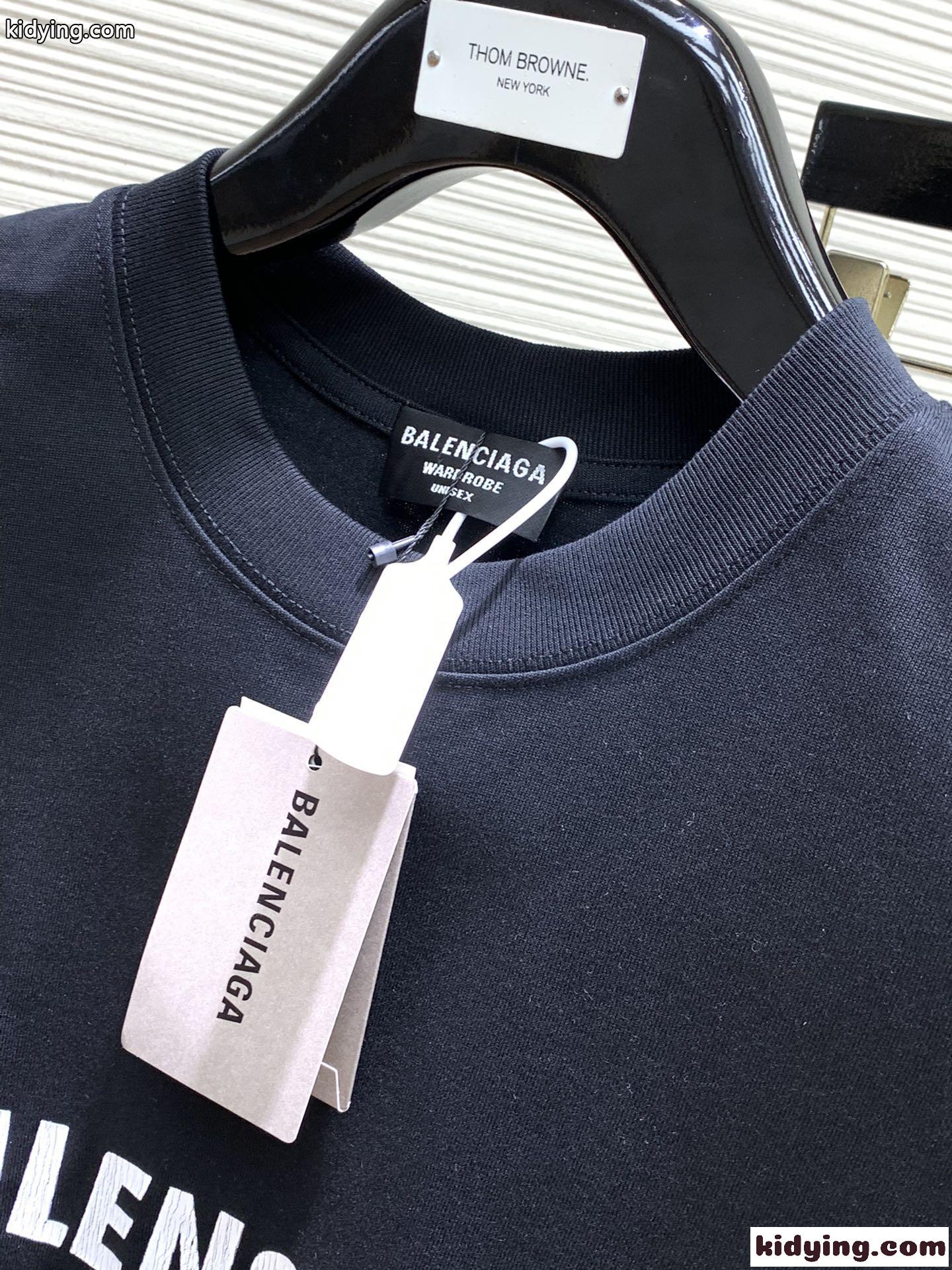 人気 おしゃれ カジュアル ロゴ バレンシアガ Tシャツ コピー クルーネック 半袖 トップス ブラック-1