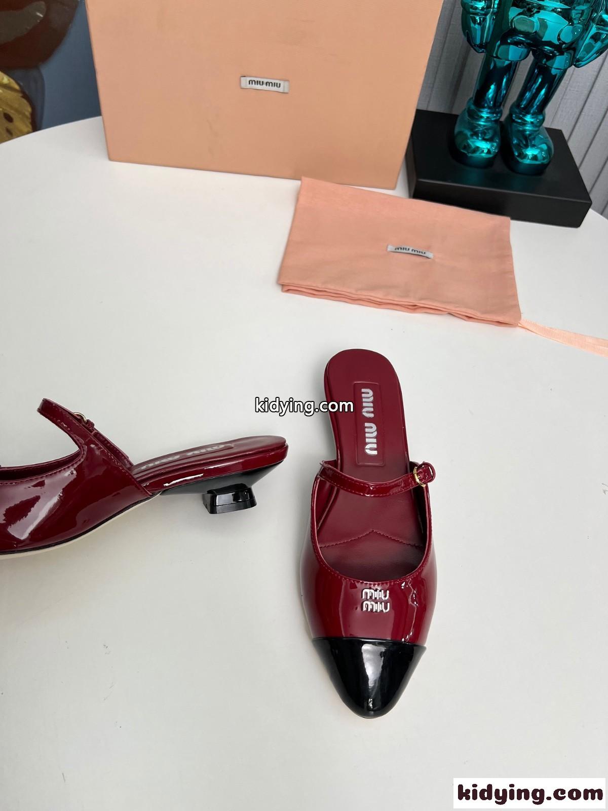 エレガント バイカラー ミュール ミュウミュウ サンダル スーパーコピー レッド-0