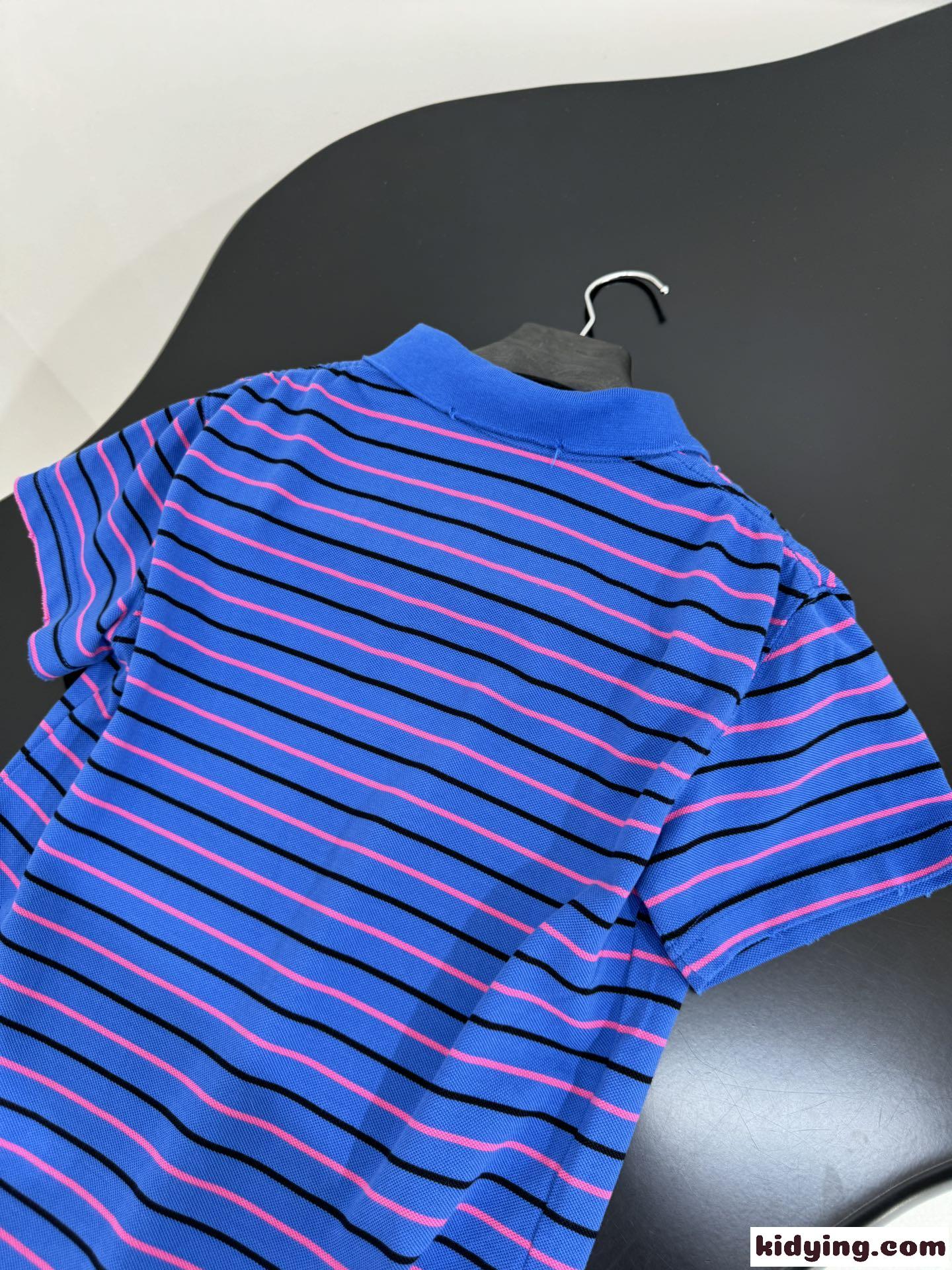 ユニセックス ローレル コットン ピケ ポロシャツ バレンシアガ Tシャツ コピー ブルー-4