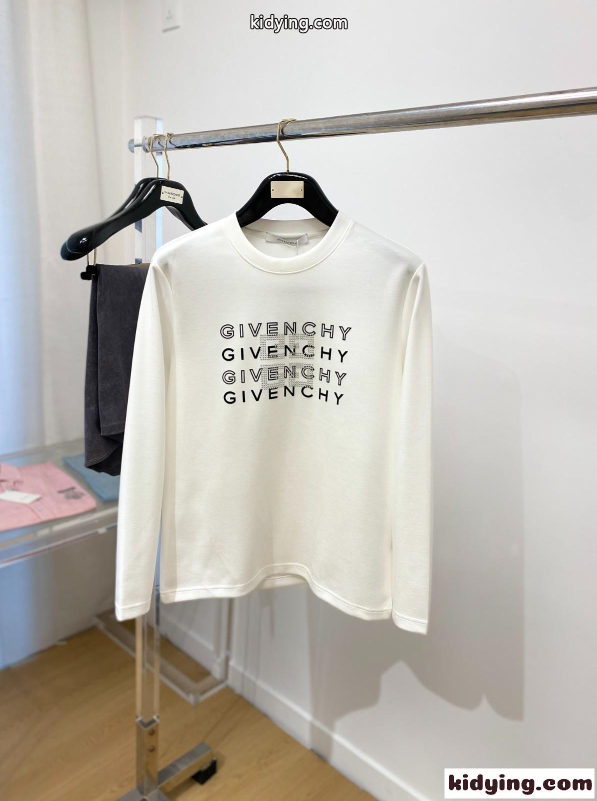 カジュアル ロゴ クルーネック 長袖Tシャツ ジバンシィ Tシャツ コピー コットン ホワイト-0