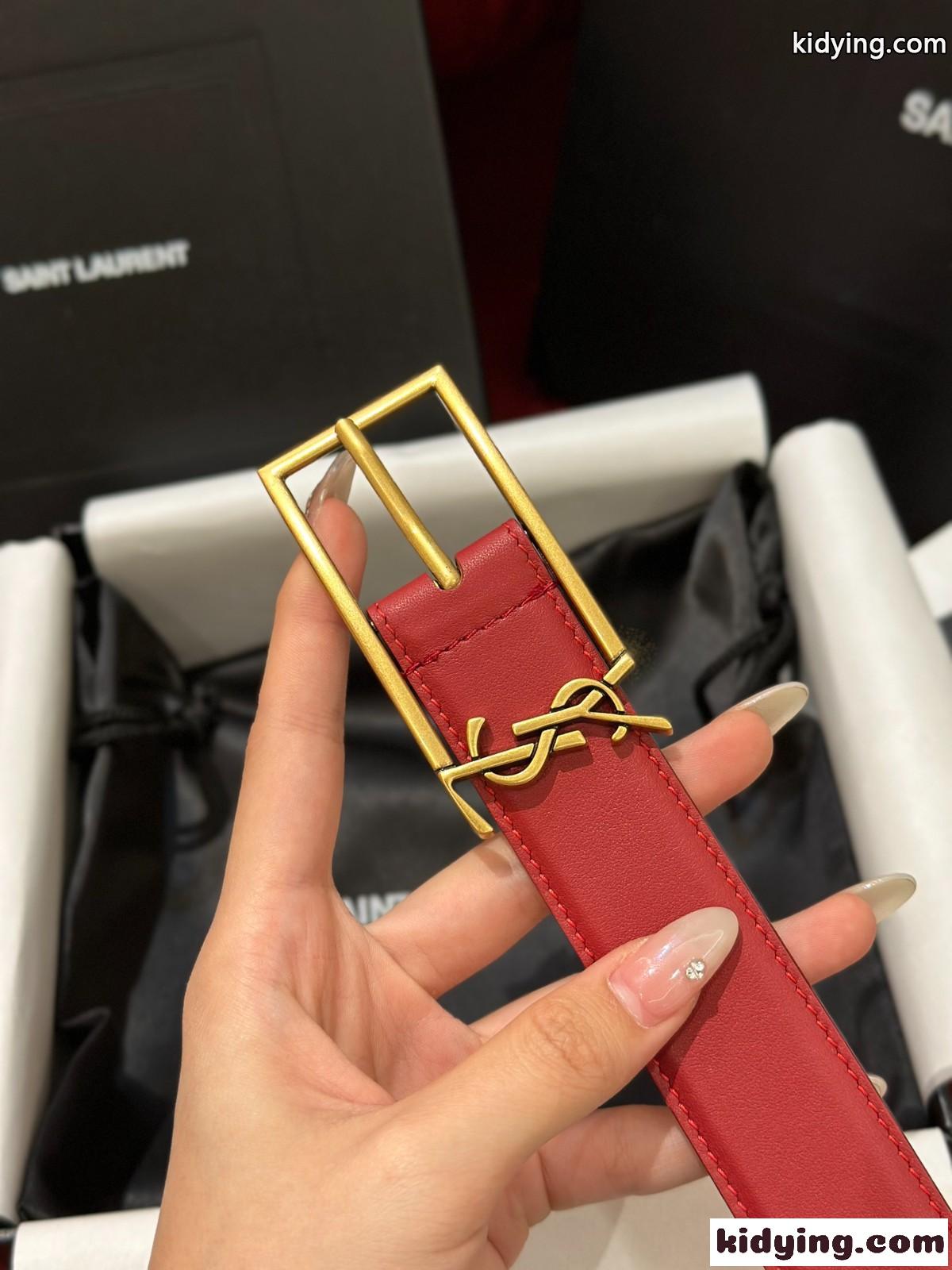 人気 合わせやすい YSL レザーベルト イヴ・サンローラン ベルト コピー レッド-0