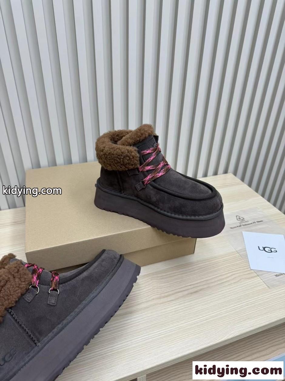 UGG プラットフォーム スエード レースアップブーツ アグ スーパーコピー ダークブラウン-1