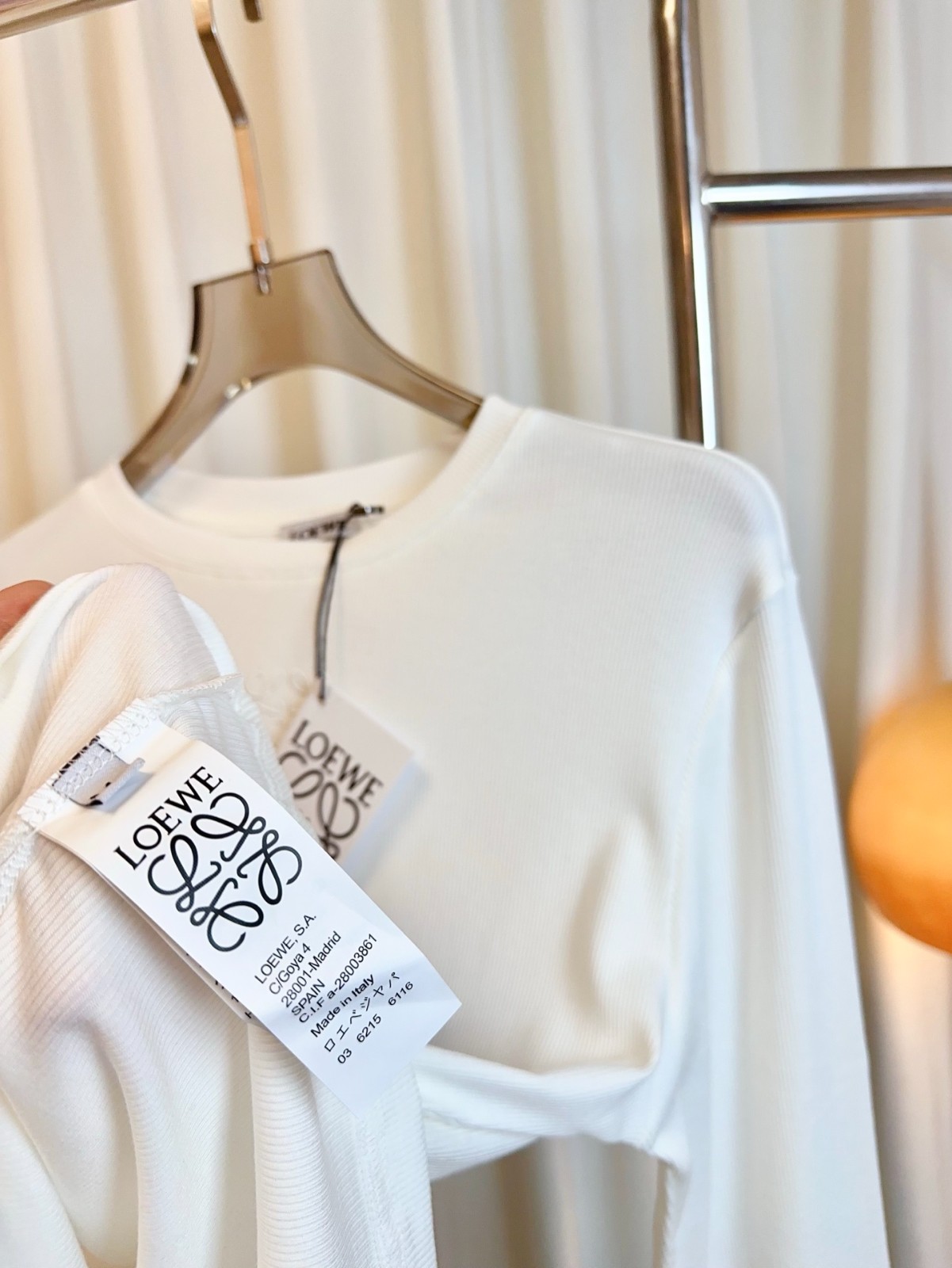 アナグラム リブ 長袖Tシャツ ロエベ Tシャツ 偽物 合わせやすい ホワイト-3