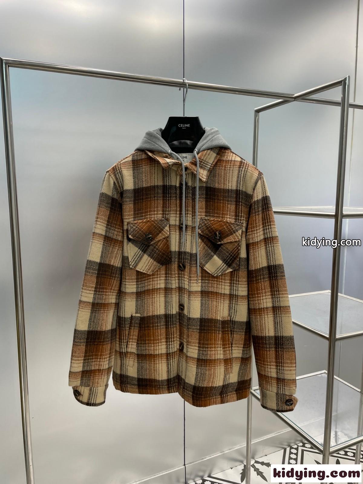 フード付き チェック シャツジャケット セリーヌ ジャケット コピー-0