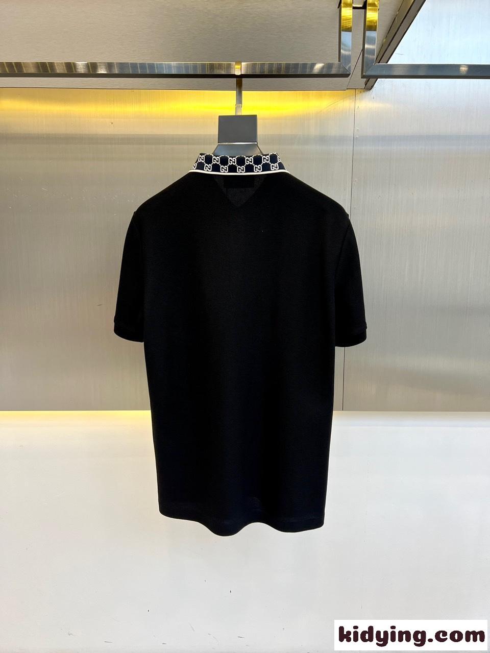 上品 カジュアル グッチ Tシャツ 偽物 コットンピケ 半袖ポロシャツ ブラック-3