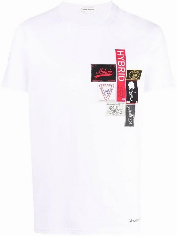 おしゃれ 快適 カジュアル シンプル ロゴ クルーネック アレキサンダー・マックイーン 半袖Tシャツ コピー ホワイト ブラック-0