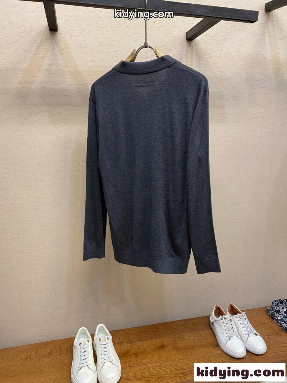 上品 カジュアル スキッパー ニットポロシャツ エルメネジルド・ゼニア ニット 偽物 グレー-1