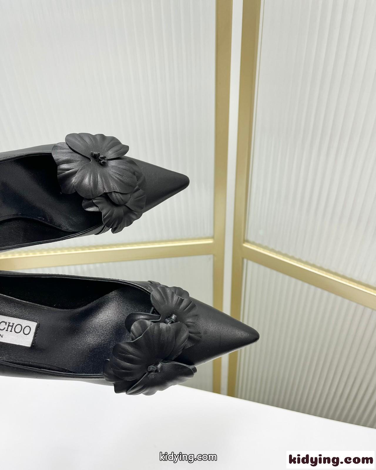 ラワー付き ナッパレザー・パンプス ジミーチュウ パンプス コピー ブラック-4