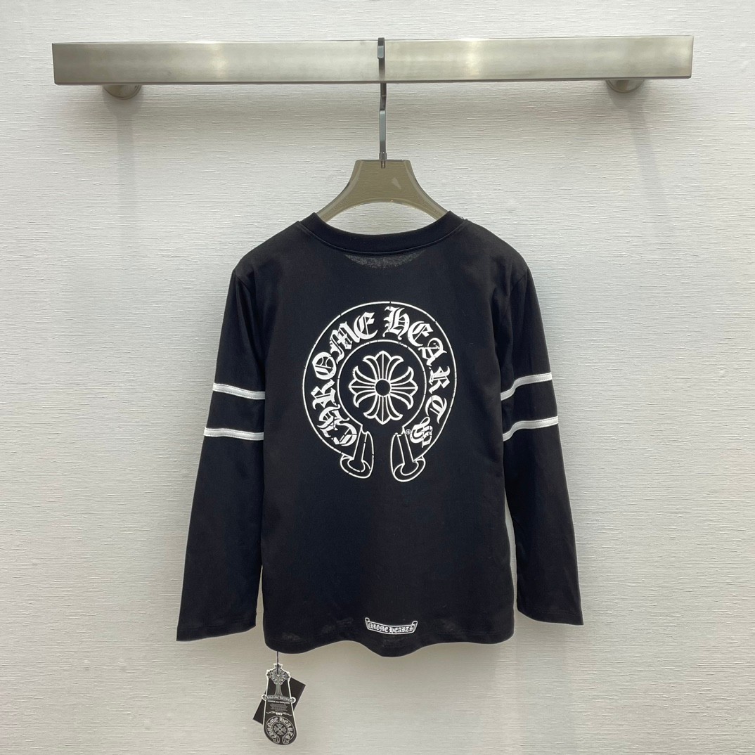 カジュアル ゆったり プリント クロムハーツ Tシャツ コピー クルーネック ブラック-0