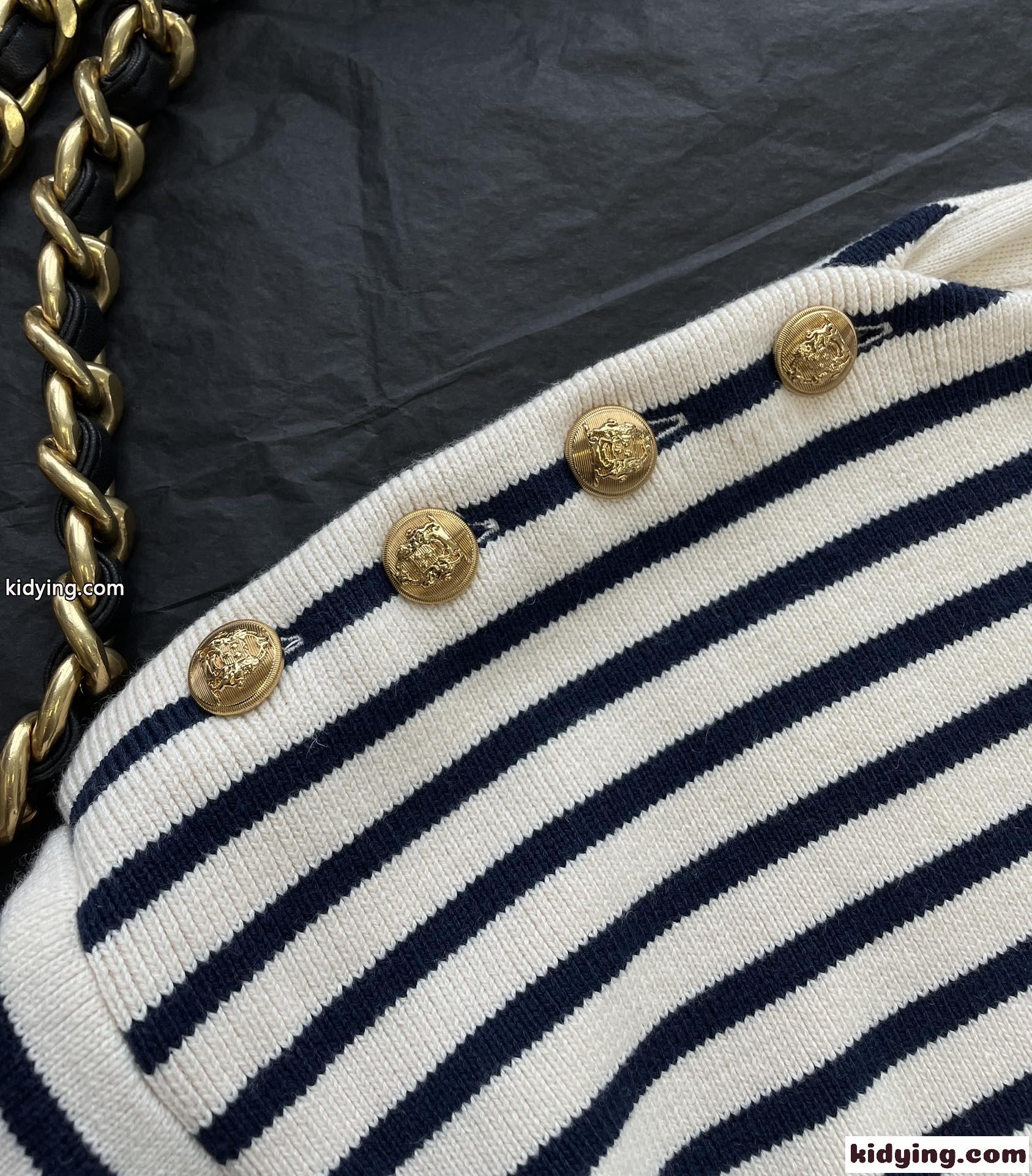 おしゃれ レディース ロゴ 刺繍 セリーヌ セーター コピー クロップドカット ロゴ ボーダー トップス-2