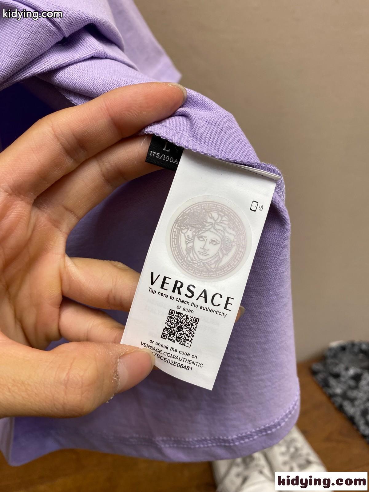 シンプル コットン 半袖Tシャツ ヴェルサーチェ Tシャツ コピー クルーネック パープル-3