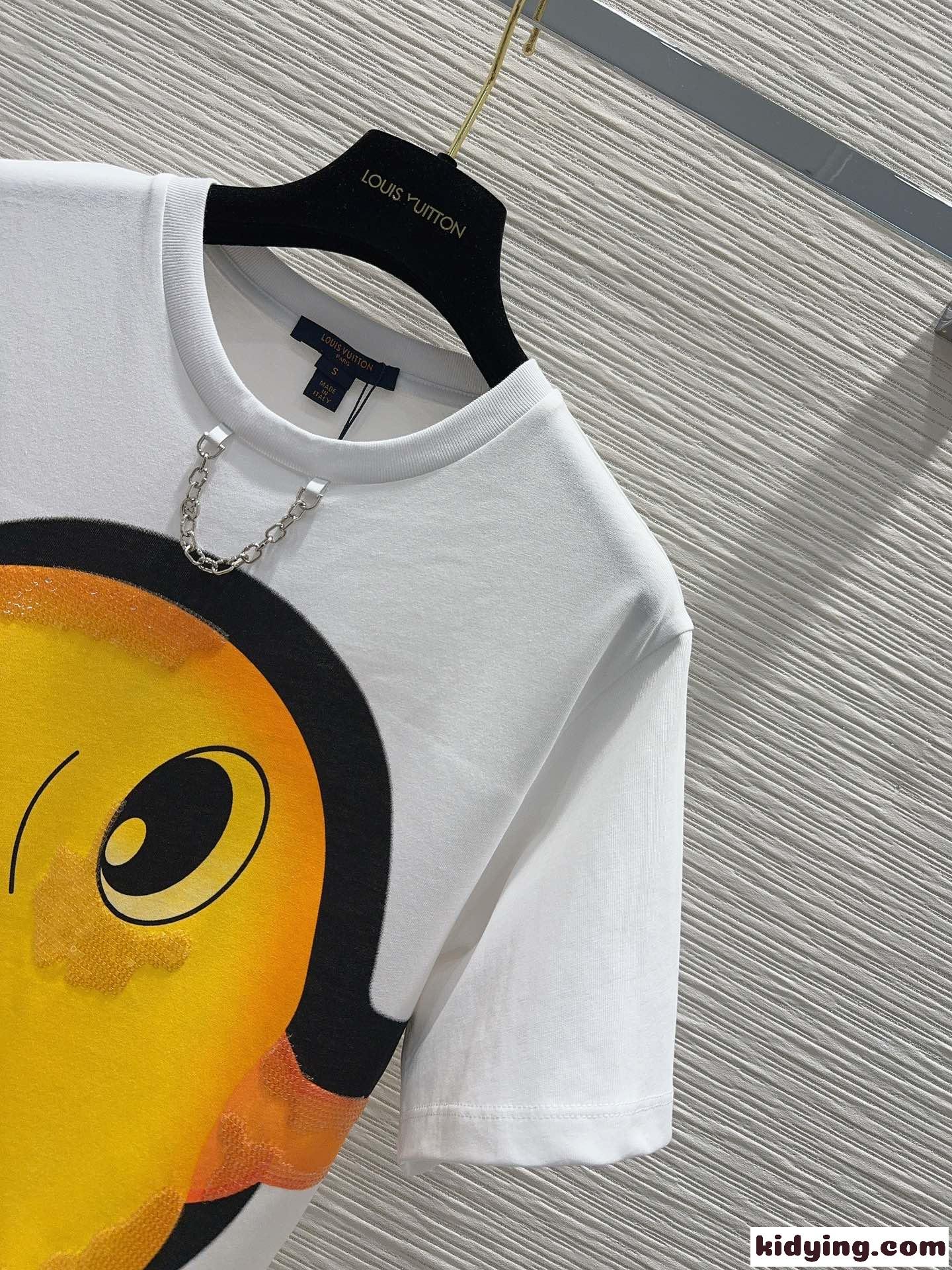 アヒルの子 プリント Tシャツ ルイ・ヴィトン 半袖Tシャツ コピー コットン ホワイト-1