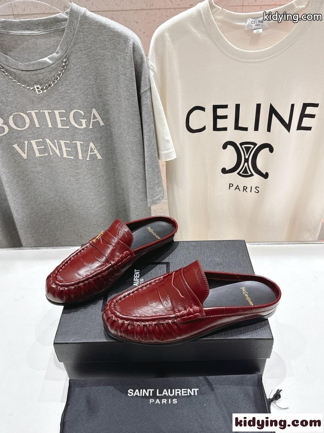 クロコダイル型押しYSL ル ローファー イヴ・サンローラン レディースシューズ スーパーコピー レッド-2