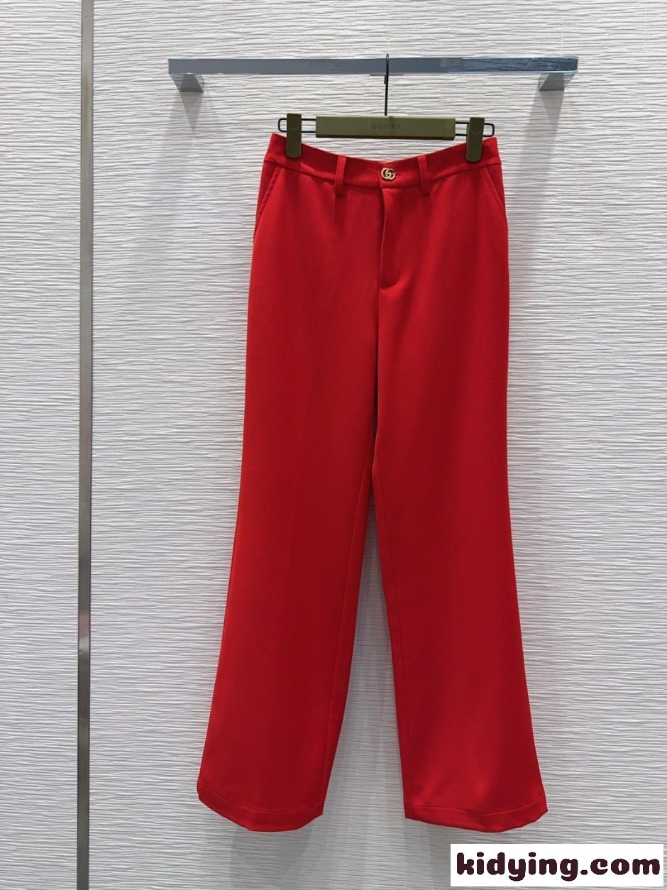 洗練された ダブルGボタン付き トラウザーズ グッチ スラックス コピー レッド-2