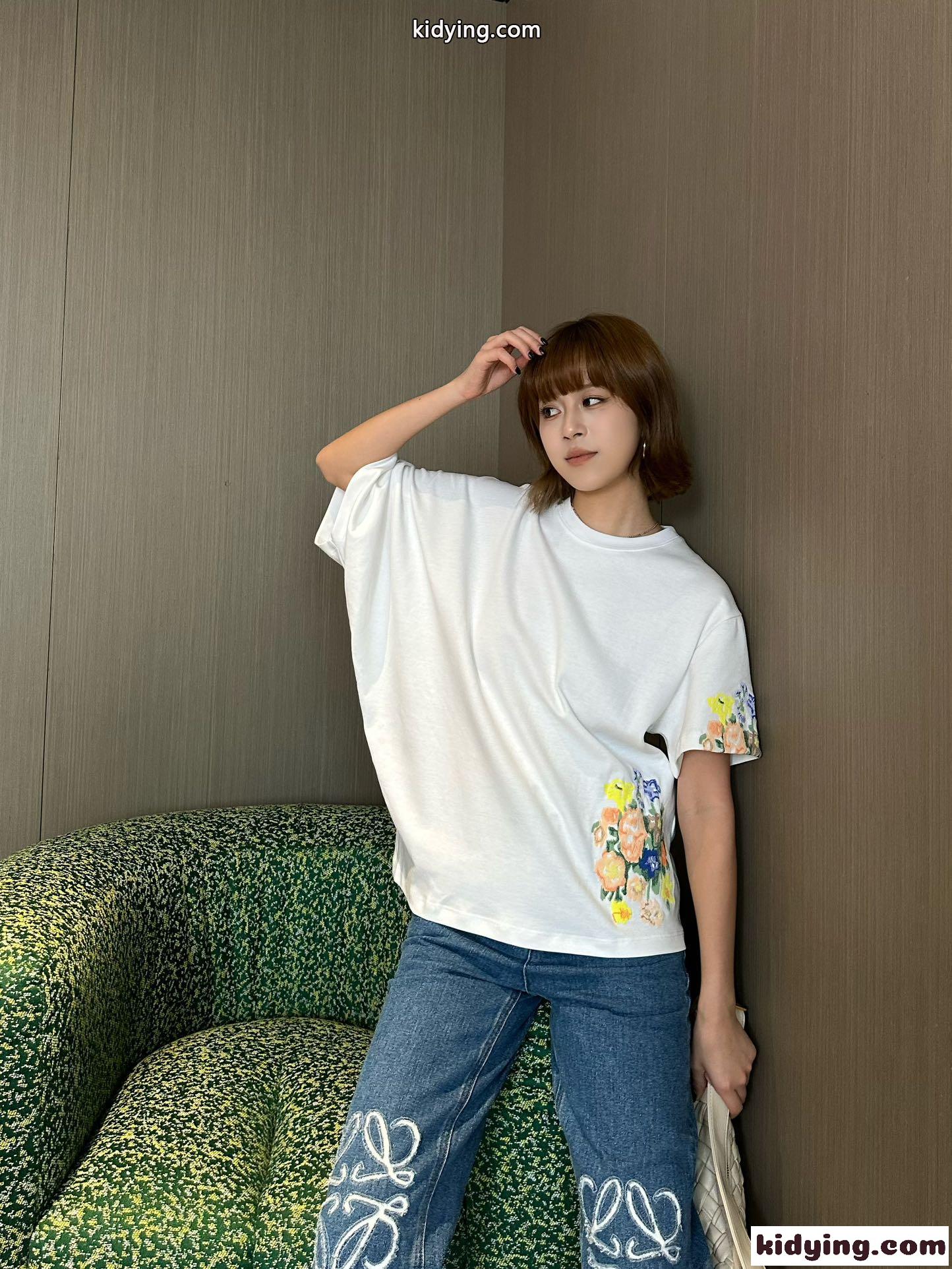 エンブロイダリー ドレープ Tシャツ ロエベ Tシャツ コピー カジュアル-4