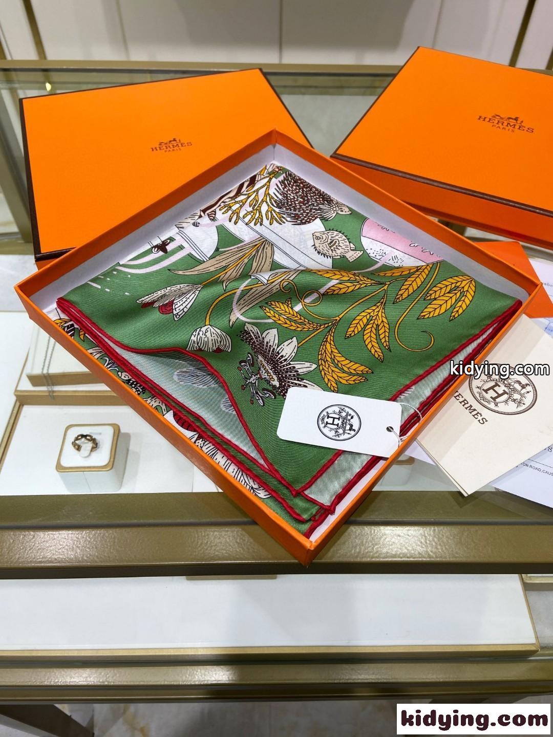 楽園のデザイン HERMES エルメス プレシャスパラダイス スカーフ90 コピー グリーン-0