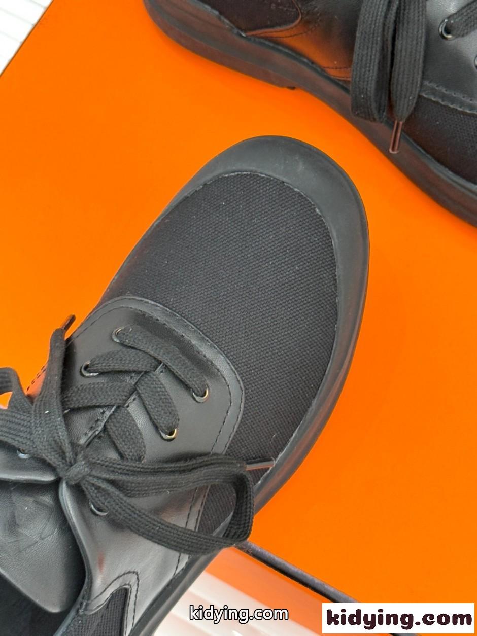 カジュアル 上品 キャンバス＆レザー スニーカー エルメス シューズ コピー ブラック-3