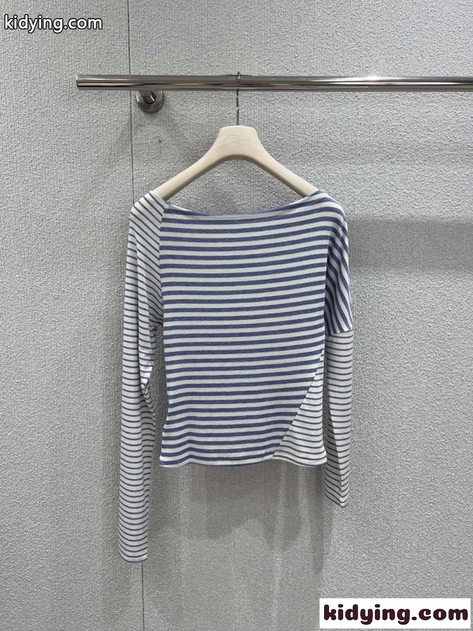 クロムハーツ Tシャツ 偽物 カジュアル ボーダー ボートネック 長袖Tシャツ-1